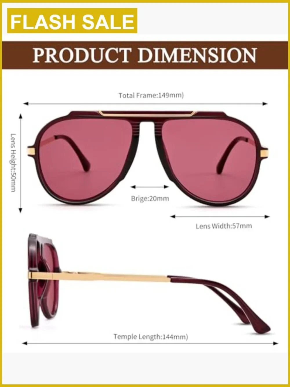 Oversized Aviator Sunglasses - Retro Gold Metal UV400